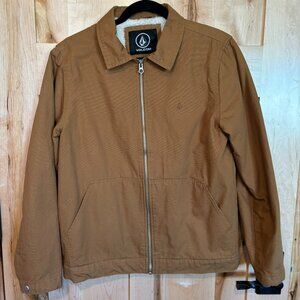 Volcom Sherpa Lined Canvas Jacket S Small Tan